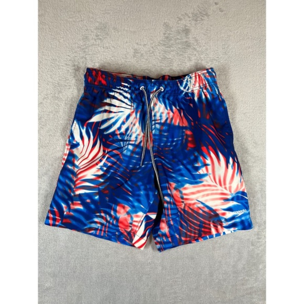 Speedo Boys Swim Trunks Red White Blue July 4th Americana Mesh Liner Size S‎